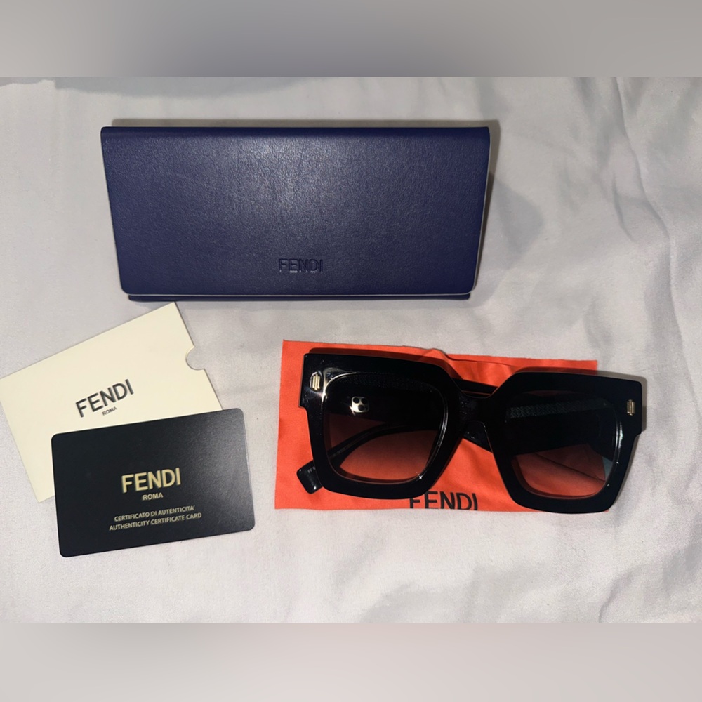 Fendi Black Sunglasses with Bold Purple Case